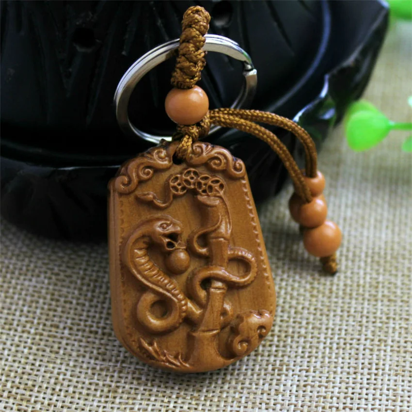 Ethnic Mascot Mahogany Chinese 12 Zodiac Keychain Engraving Wood Car Key Ring Creative Animal Horse Dragon Snake Dog Key Chain