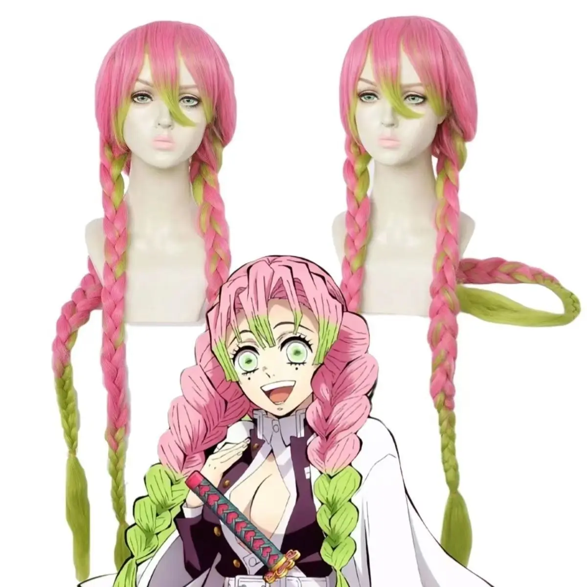 ‌Kimetsu no Yaiba Demon Slayer - Mitsuri Kocho Cosplay Wig, Pink Hair Anime, Ready to Wear