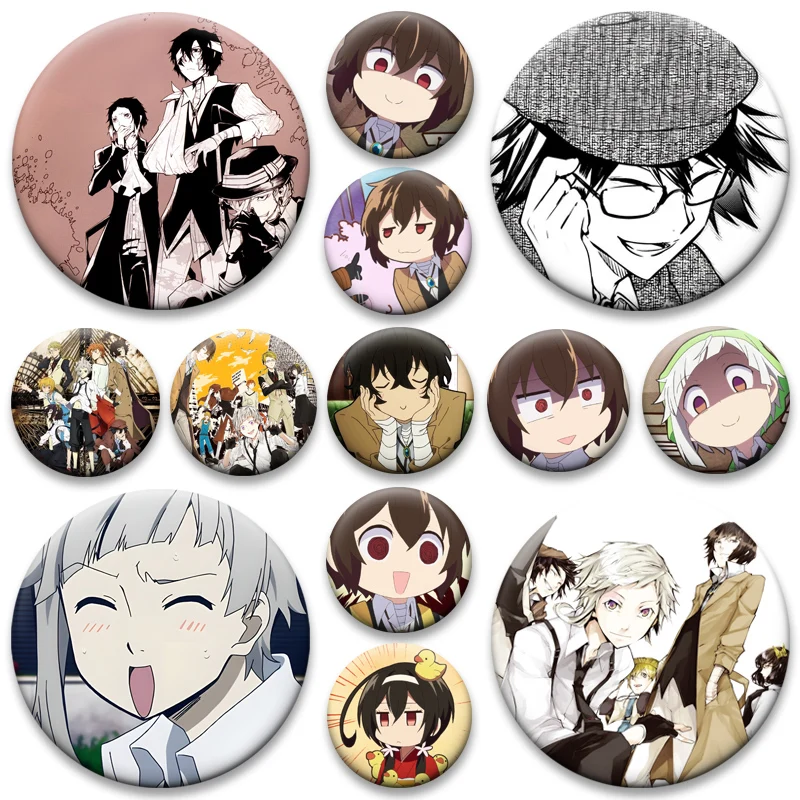 

Fashion Round Brooch Nakajima Atsushi,Dazai Osamu Cartoon Badge Armed Detective Agency Anime Pin Backpack Bag Ornament Accessory