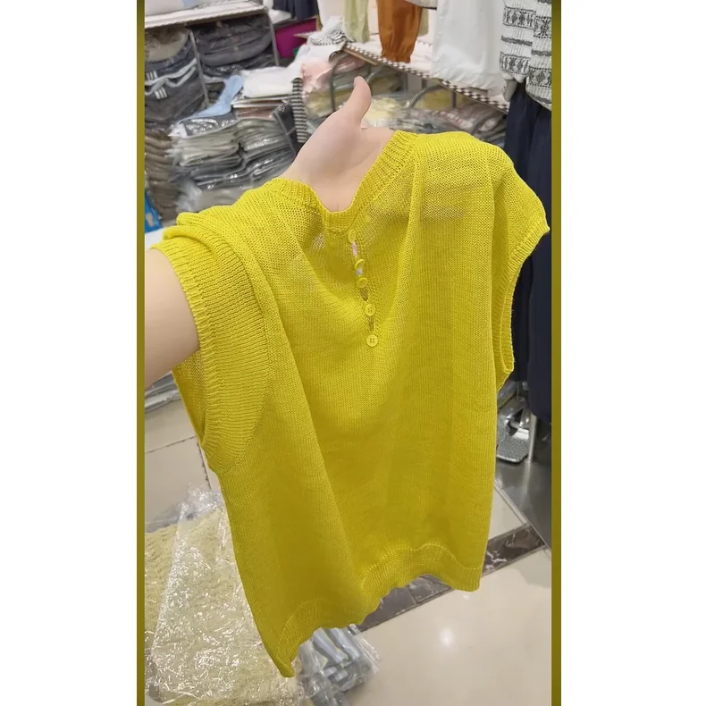 Slimming Short Sleeve Knitted Top Back Hollow out Design French Style Women's Summer New Fashion plus Size Lazy Casual Top