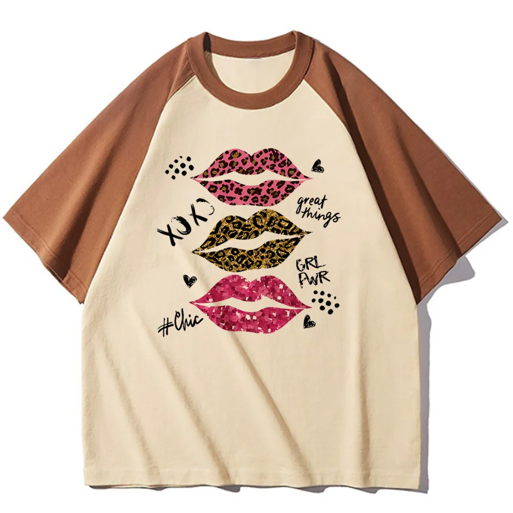 Lips Print shirt girl Gothic Digital aesthetic hip hop 2000s Classic top tees anime 80s Pop Culture Y2k Retro Pastel