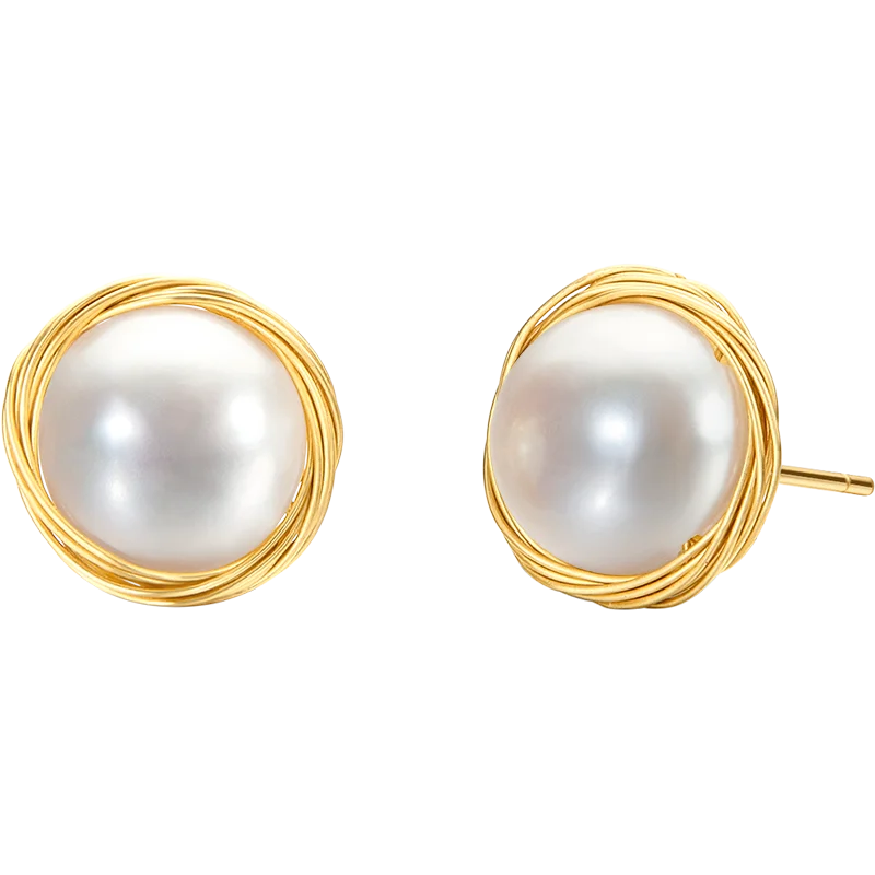 Handmade Real 925 Sterling Silver Stud Unusual Earrings Trendy for Women Natural Freshwater Pearl Jewelry Gift