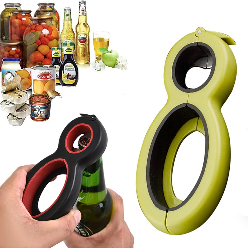 6 in 1 Multifunction Bottle Opener Jar Opener Gripper Wine Beer Lids Opener Non-Slip Coke Soda Decapper Corkscrew Kitchen Tools