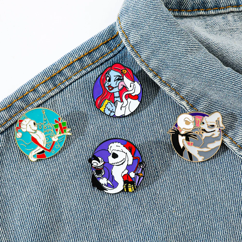 

Anime The Nightmare Before Christmas Series Metal Brooch Cartoon Decorative Lapel Enamel Pin for Friends Halloween Jewelry Gift