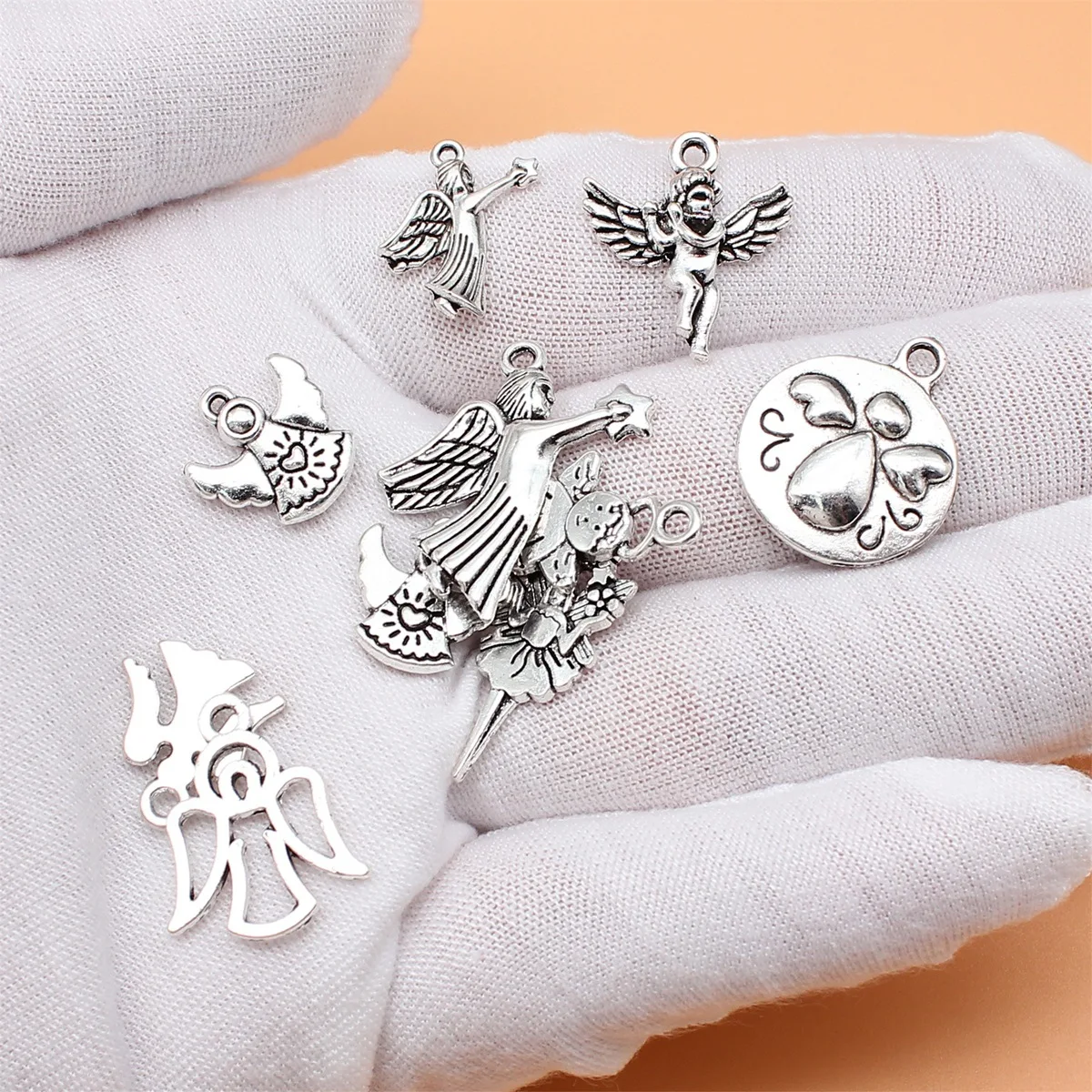 10pcs Antique Silver Color Angel Charms Collection For DIY Jewelry Making, 10 Styles, 1 of Each