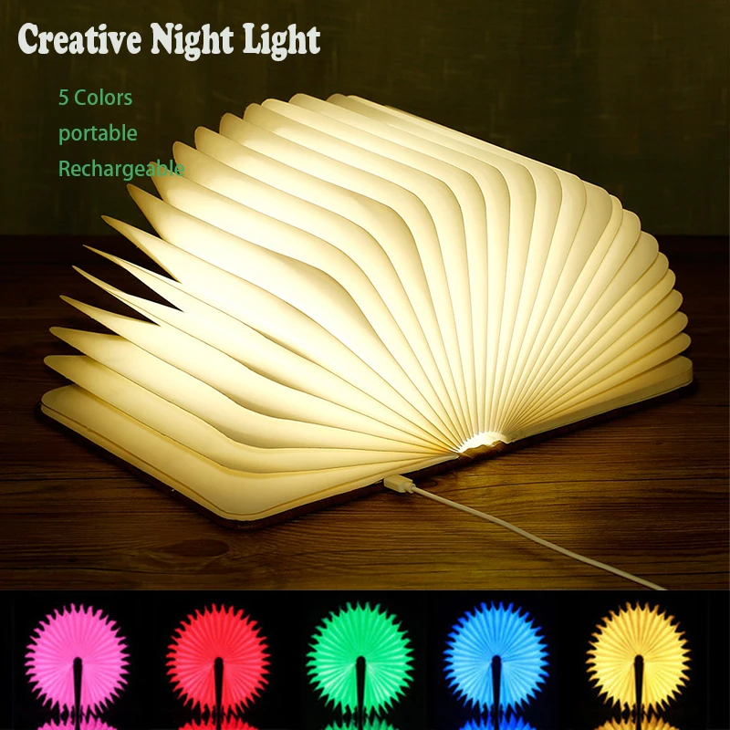 3D Folding Book Lamp LED Creative Night Light 7-color USB Charging Portable Wooden Magnetic Table Light Decoration Student Gift