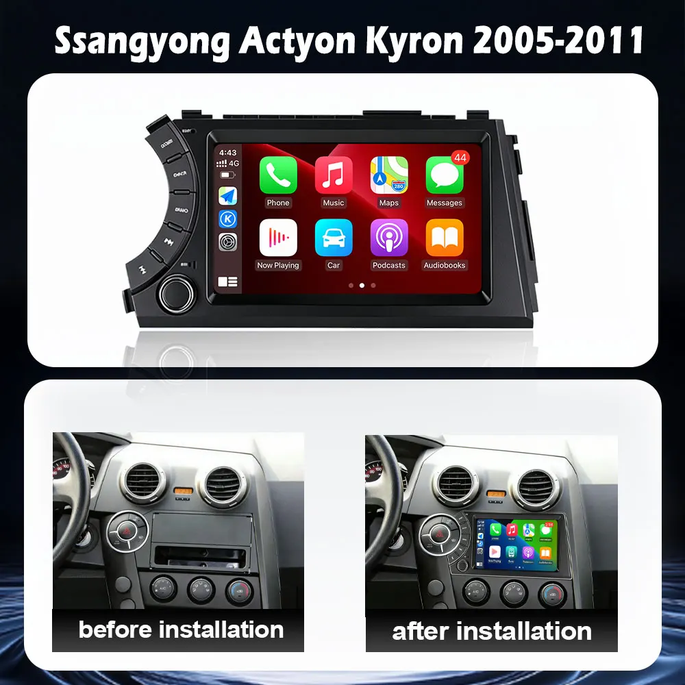 7' Android 16 Auto Carplay Screen Car Radio Stereo Multimedia Navigation GPS 4G WIFI BT DSP for Ssangyong Actyon Kyron 2005-2011 - view 2