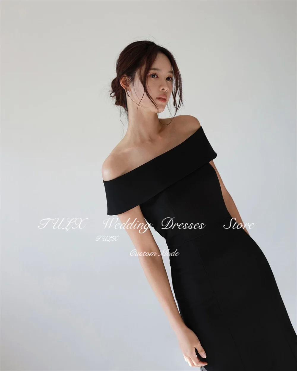 TULX Korea Einfache Schwarze Abendkleider Schulterfrei Hochzeit Fotoshooting Meerjungfrau Langer Reißverschluss Zurück Party Abendkleid Maßgeschneidert 2025