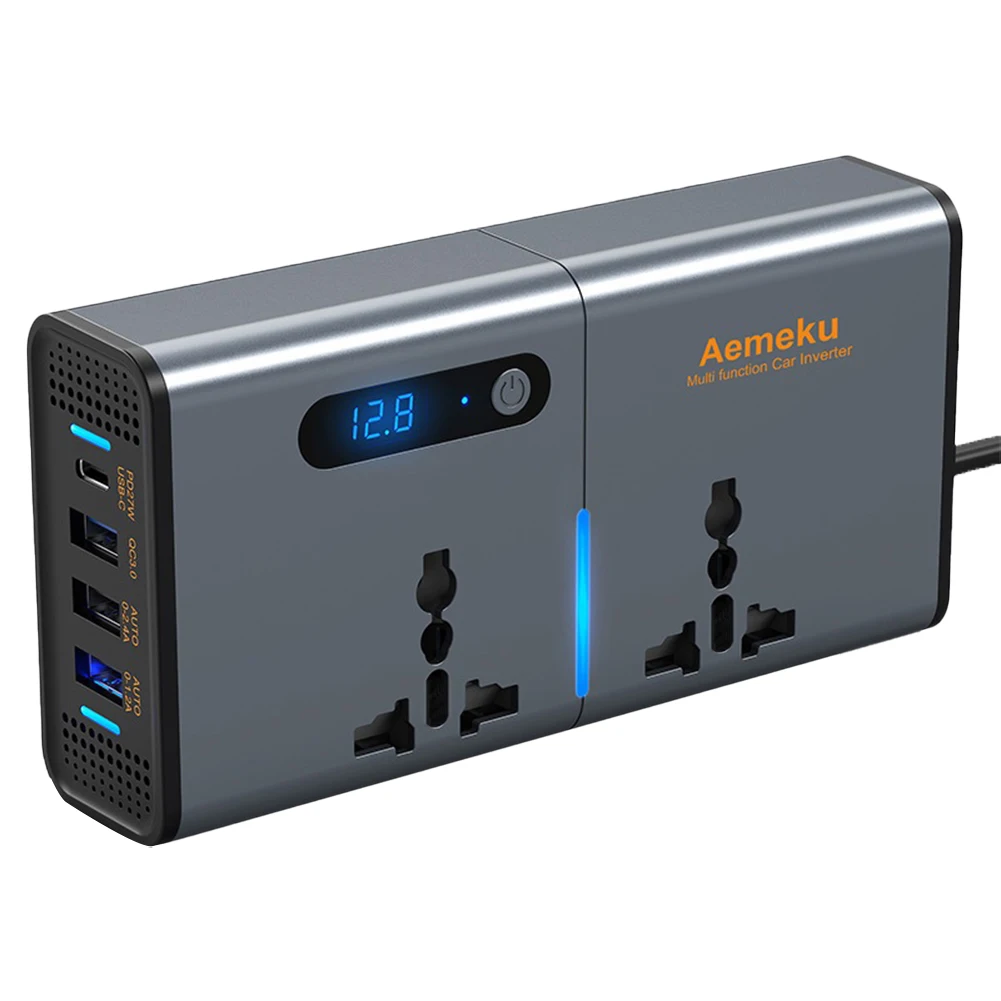12 فولت/24 فولت إلى التيار المتناوب 220 فولت محول تلقائي نوع-C USB شحن سريع مقبس الشاحن شاشة ديجيتال سيارة العاكس محول الطاقة 4 منفذ USB