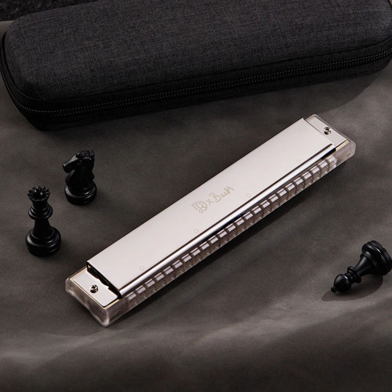 JDR Tremolo Harmonica 24-Hole Armonica Professional Mouth Organ C Key Transparent ABS Comb Key of C Harp for Beginner Instrument