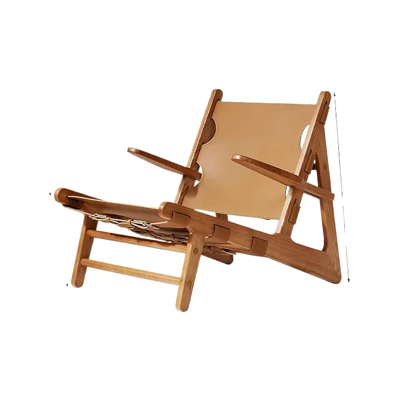 

Nordic solid wood casual single saddle leather sofa chair