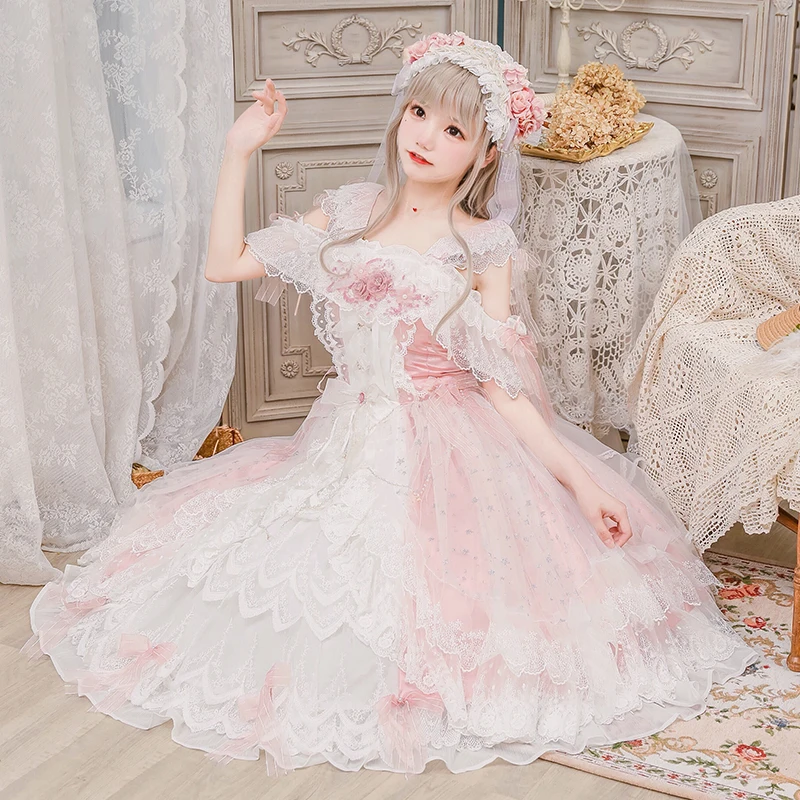 Vestido de fiesta de té Lolita para niña, hermosa flor de boda