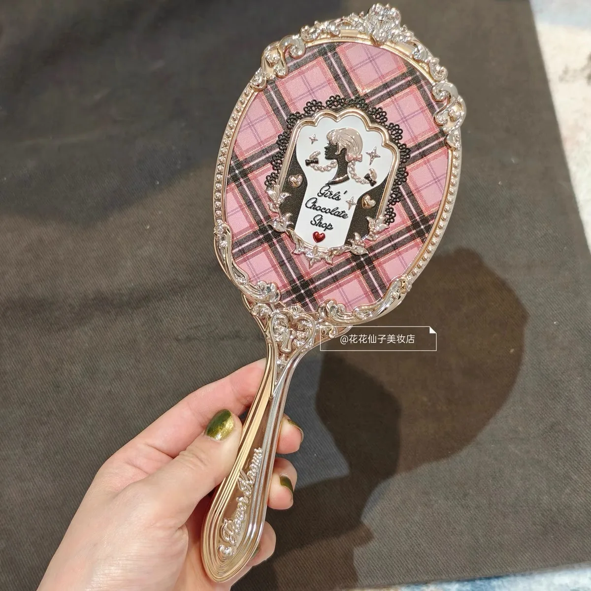 Flower Knows Moonlight Mermaid Exquisite Textured Crystal Hand Mirror Blue Pink Ladies Makeup Mirror