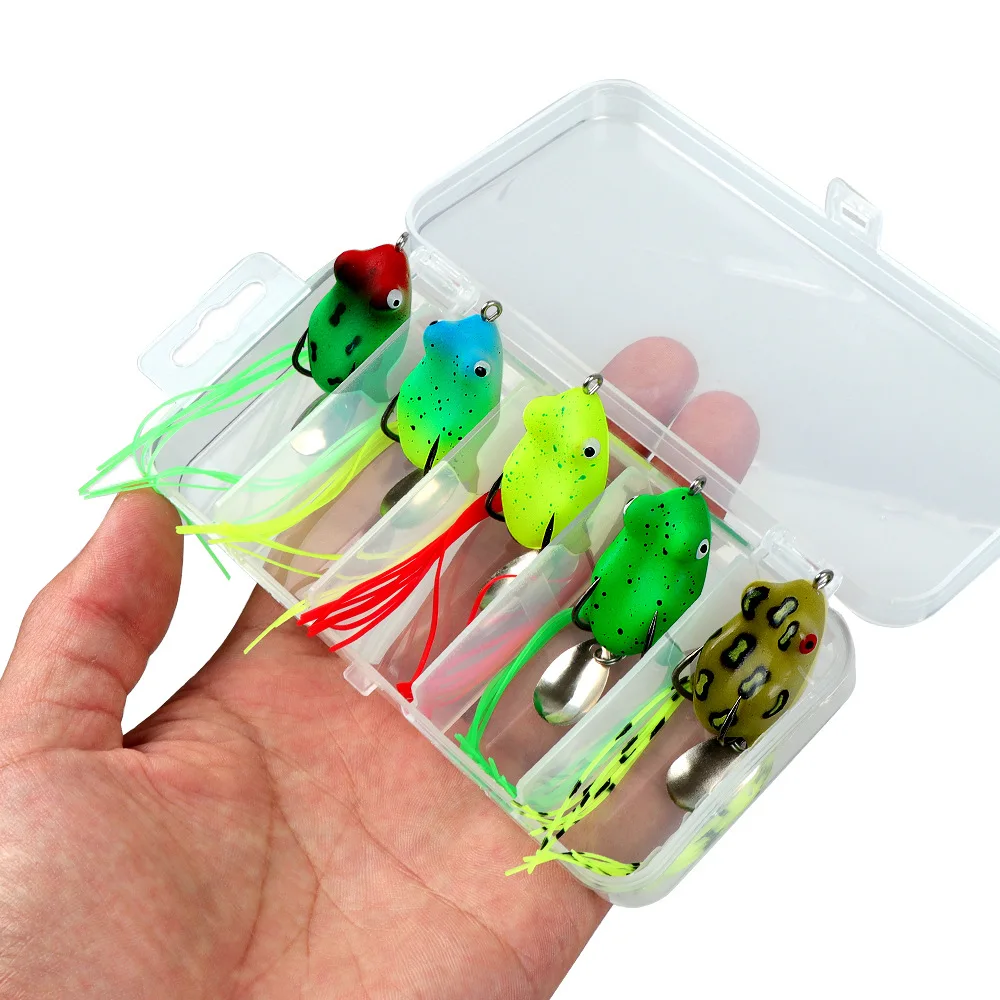 5PCS 3cm 4g soft PVC frog bait combination kit, artificial false bait with fishing gear box suitable for freshwater black fish