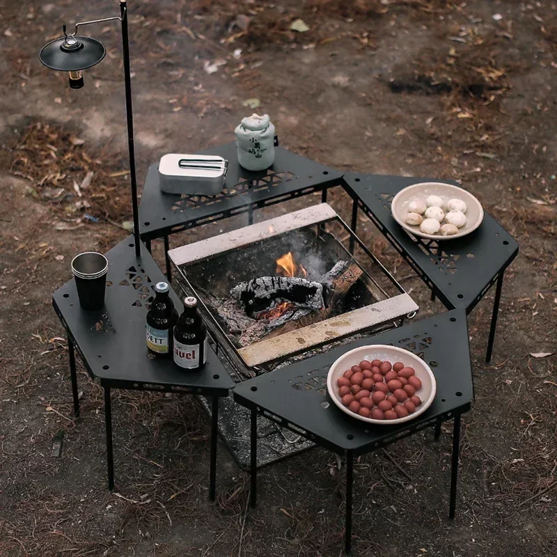 

LOutdoor Camping Table Multifunctional Stainless Steel Portable Camping Desk Spliced And Disassembled Coffe Dining Table