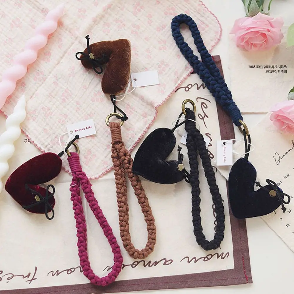 Heart Shape Braided Keychain Purse Bag Pendant Charms Soft DIY Car Keychain Pendant Hand-woven Velvet Decoration  Fashion