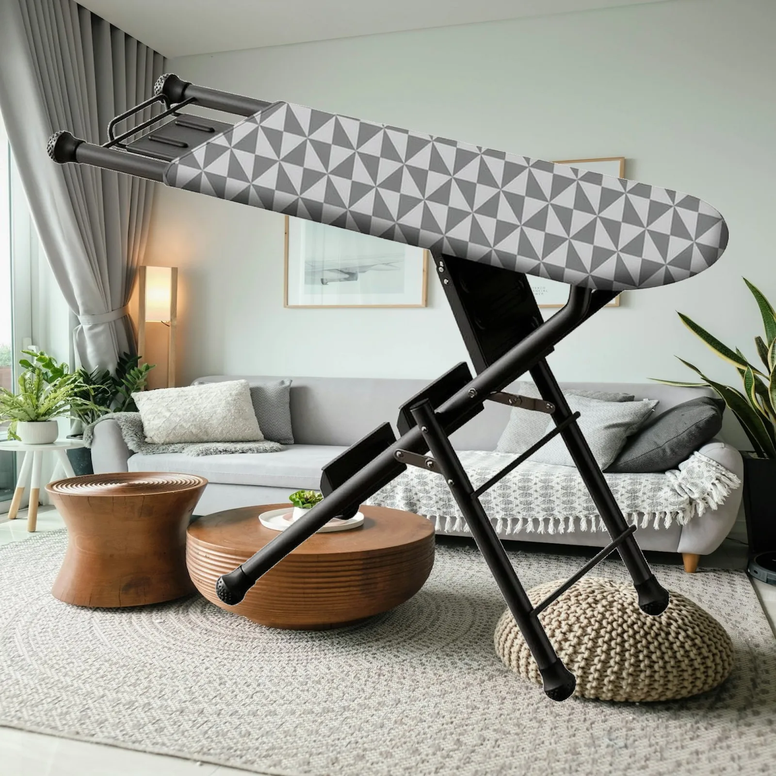 Folding Ironing Board with Step Ladder Carbon Steel Multi Function Household Furniture for Home Laundry Closet Storage