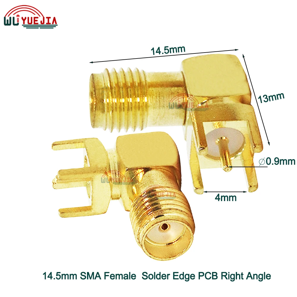 10Pcs/Lot SMA Female Jack Solder Edge PCB 14.5/17/20/23/28mm 90 Degree Right Angle Mount Connector Plug Socket Gold Plated Brass