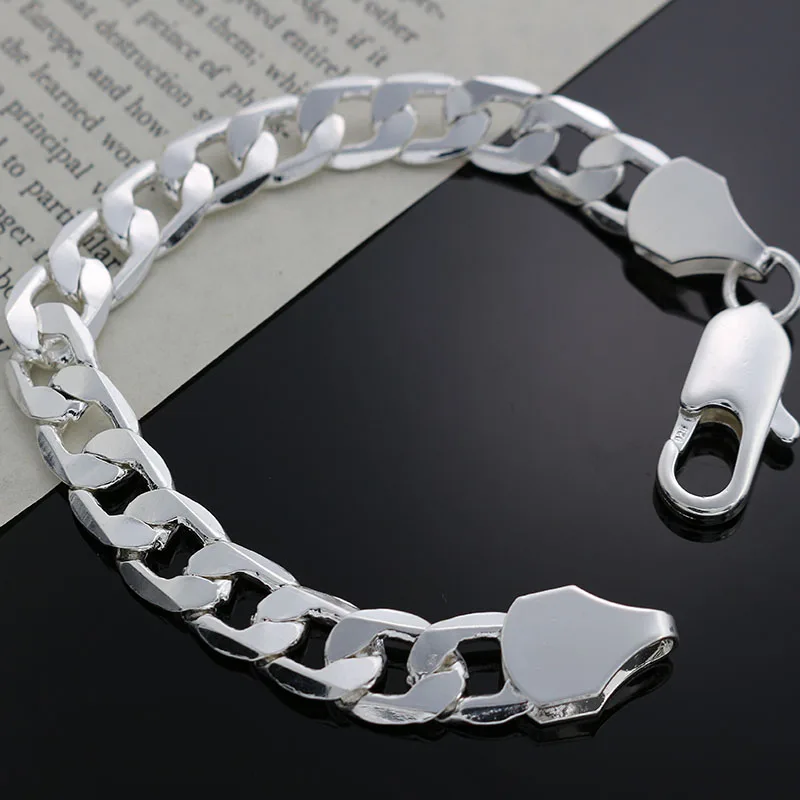 

Personalized Man 10mm Flat Sideways 925 Sterling Silver Bracelets New Listings High Quality Fashion Jewelry Valentine'S Day Gift