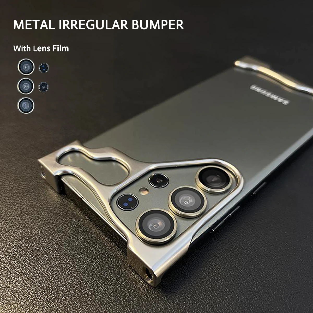 Luxury Irregular Frameless Aluminum Alloy phone Case For Samsung S23 S24 Ultra Plus Lens Film Protection Metal Shockproof Cover