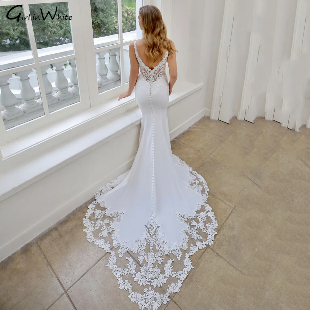 Abito da sposa Sexy senza schienale a sirena 2024 pizzo senza spalline abiti da sposa abito da sposa con scollo a V abiti su misura De Novia