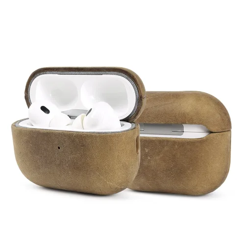 Funda de cuero Vintage Crazy Horse para Airpods Pro 2 fundas airpods4 3 auriculares inalámbricos Bluetooth caja protectora