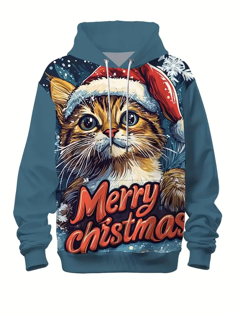 

Christmas Animal Graphic Men's Women's Hoodies 3D Print Cute Cats Dogs Pattern Hooded Sweatshirt Fashion Casual Long Sleeve Tops