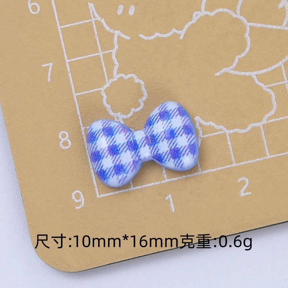 10Pcs Kawii Mini resin Grid Bow Series Miniature Flat Back Cabochons For Hairpin Scrapbooking DIY Home Decor Craft Accessories
