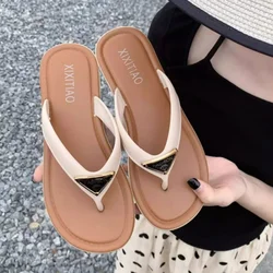 Korean Color Blocking Flip Flops Women Summer Casual Flat Bottom Non-slip Beach Fashion Clip On Cool Slippers