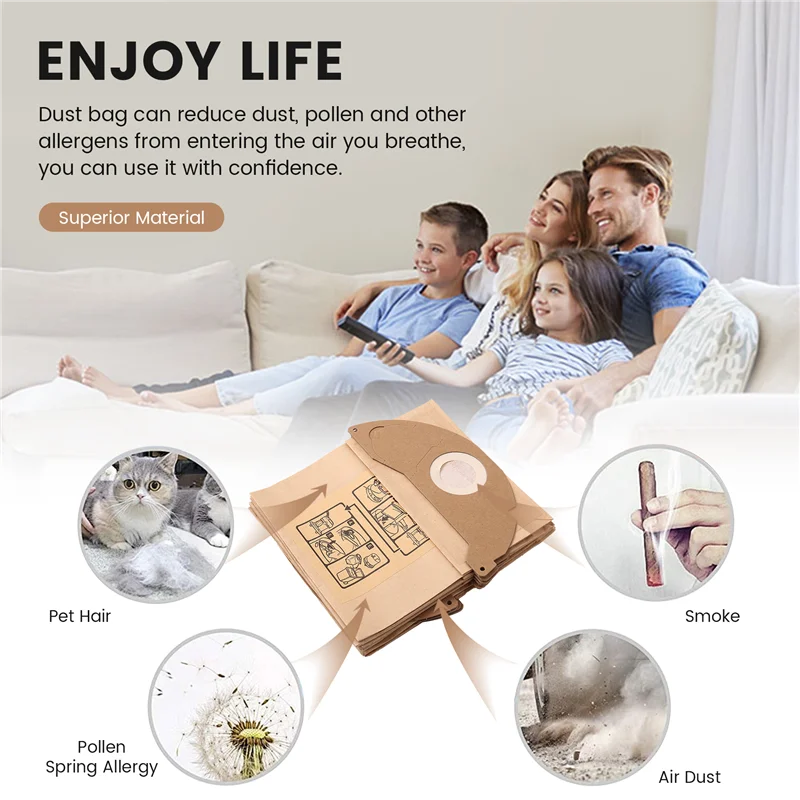 MAKE-10Pcs filtre à vide sac à poussière collection sac poubelle 6.904-322.0 sacs sous vide pour Karcher A2004 WD2 pièces d'aspirateur