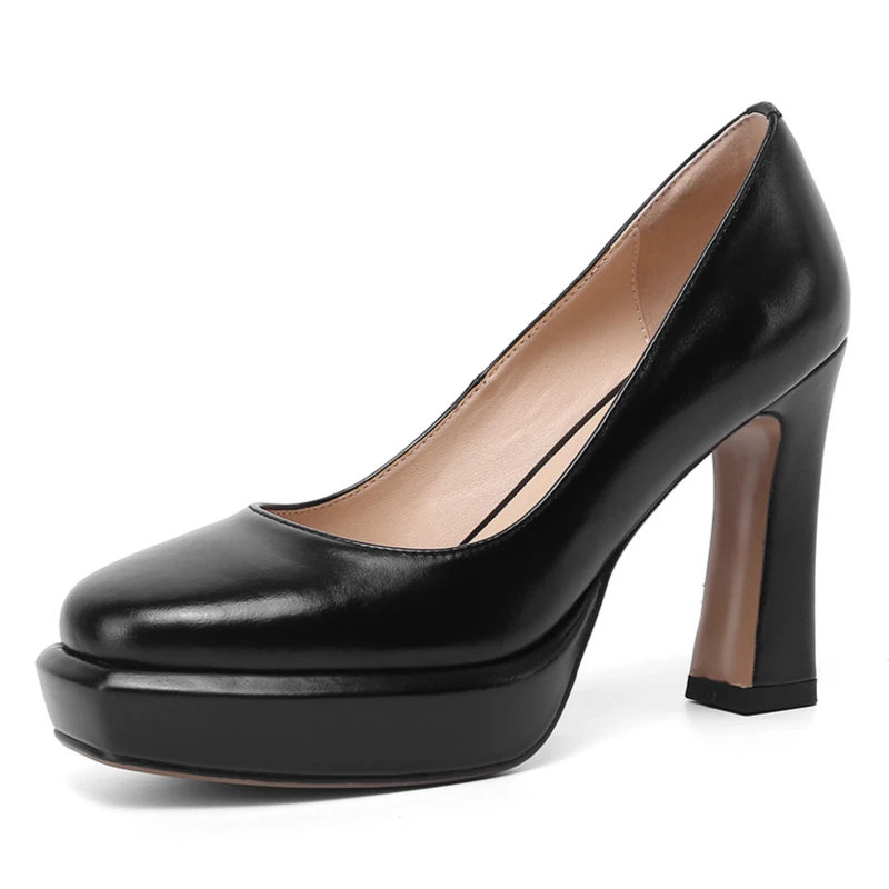 

Elegant Black Nude Women's Heels Dress Pumps Shoes Genuine Leather Platform High Heels Working Party Wedding Shoes Ladies
