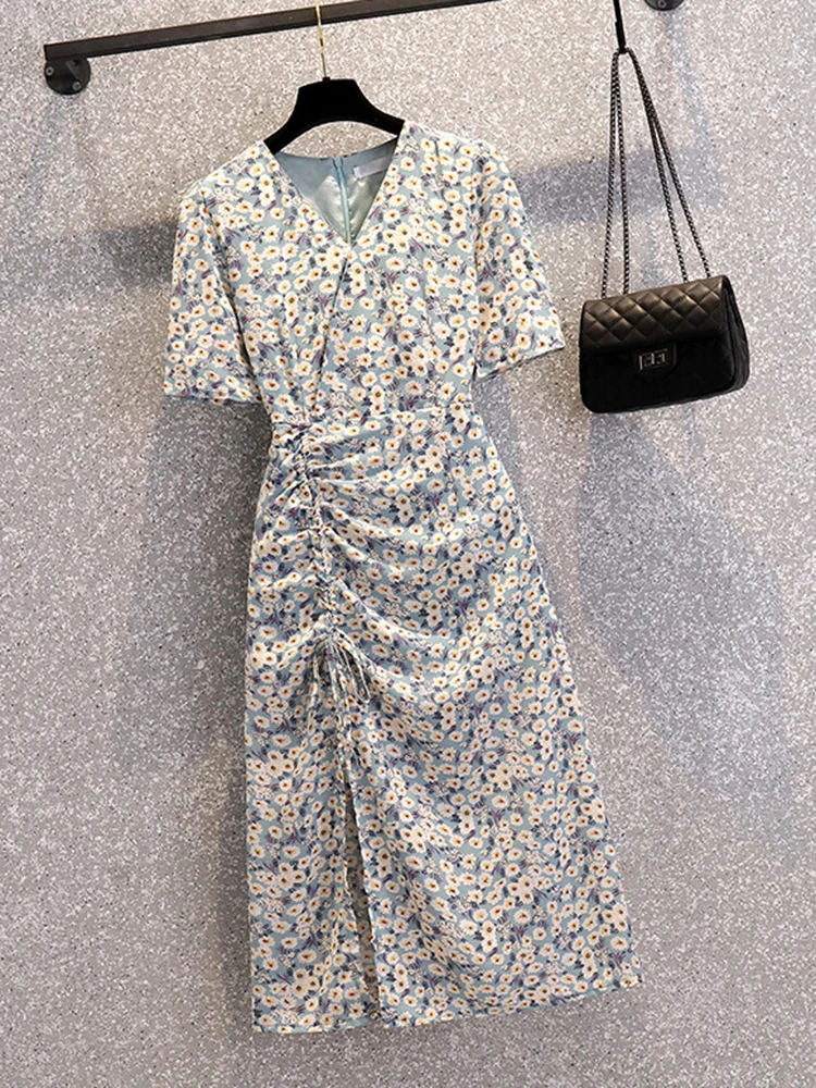 Robe longue à fleurs style bohème pour femme, tenue de plage décontractée, de soirée, vintage, française, élégante, chic, Hepburm, été 2024