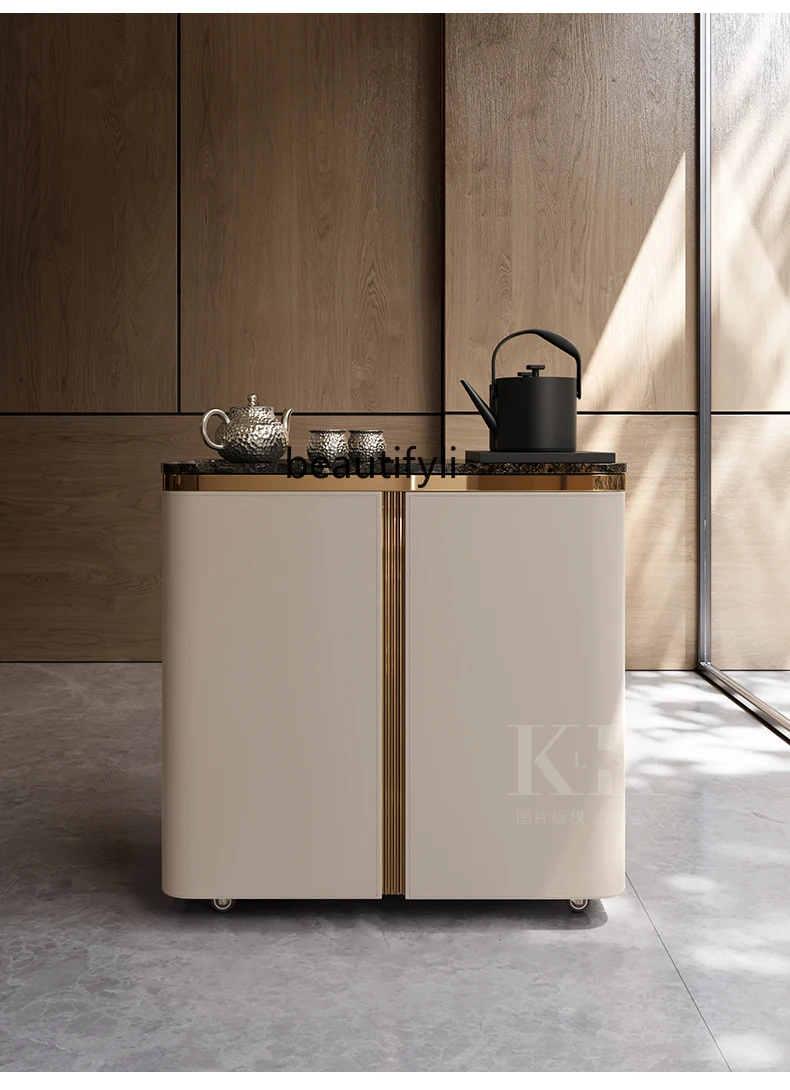 

Italian modern household luxury stone mobile small tea table kettle integrated light luxury small tea cart