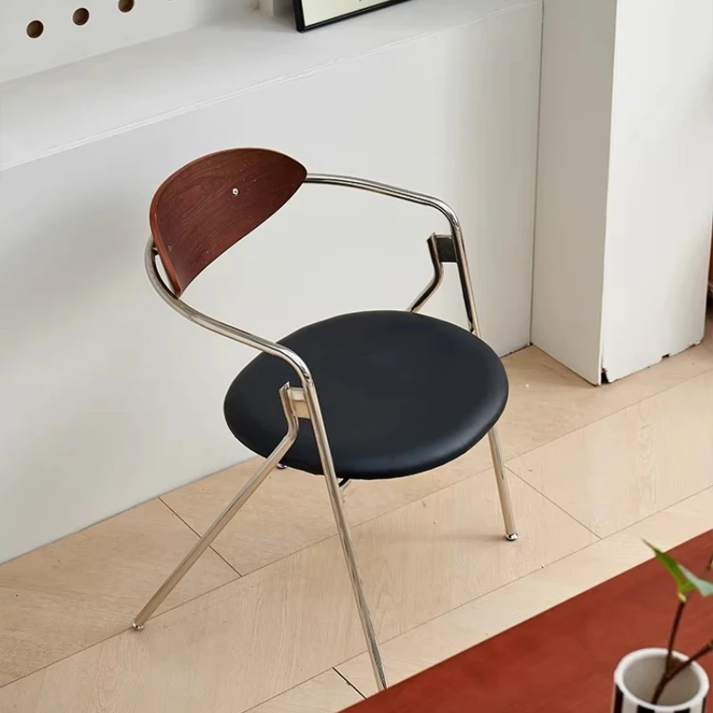 Nordic Retro Dining Chair Minimalist Metal Frame Backrest Seat Compact Kitchen Cafe Chair Sturdy