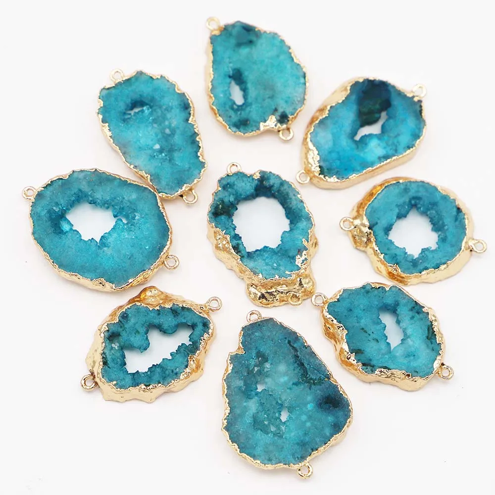 Natural Stone Slice Agates Irregular Shape Double Hole Connector Pendants Jewelry Making DIY Necklace Bracelet Accessories 6Pcs