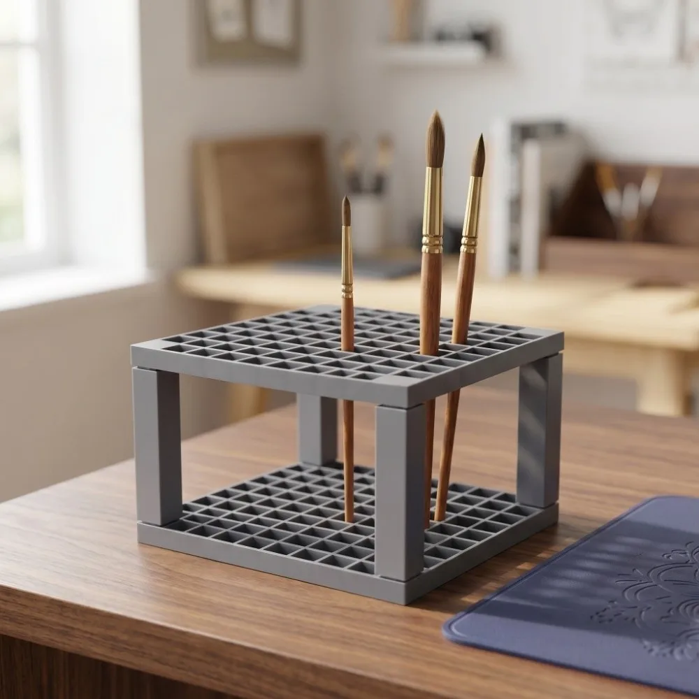 96Holes Grey Paint Brush Holder Detachable Double-end hole Plastic Art Storage Rack Lightweight Detachable Pen Organizer