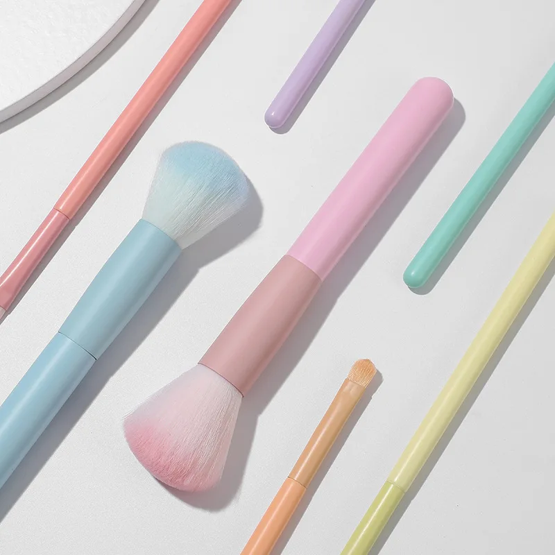7 個のパステルマカロンメイクブラシセット、パウダー/輪郭/アイシャドウ/眉毛ブラシ付き、完全な化粧品美容ツールキット