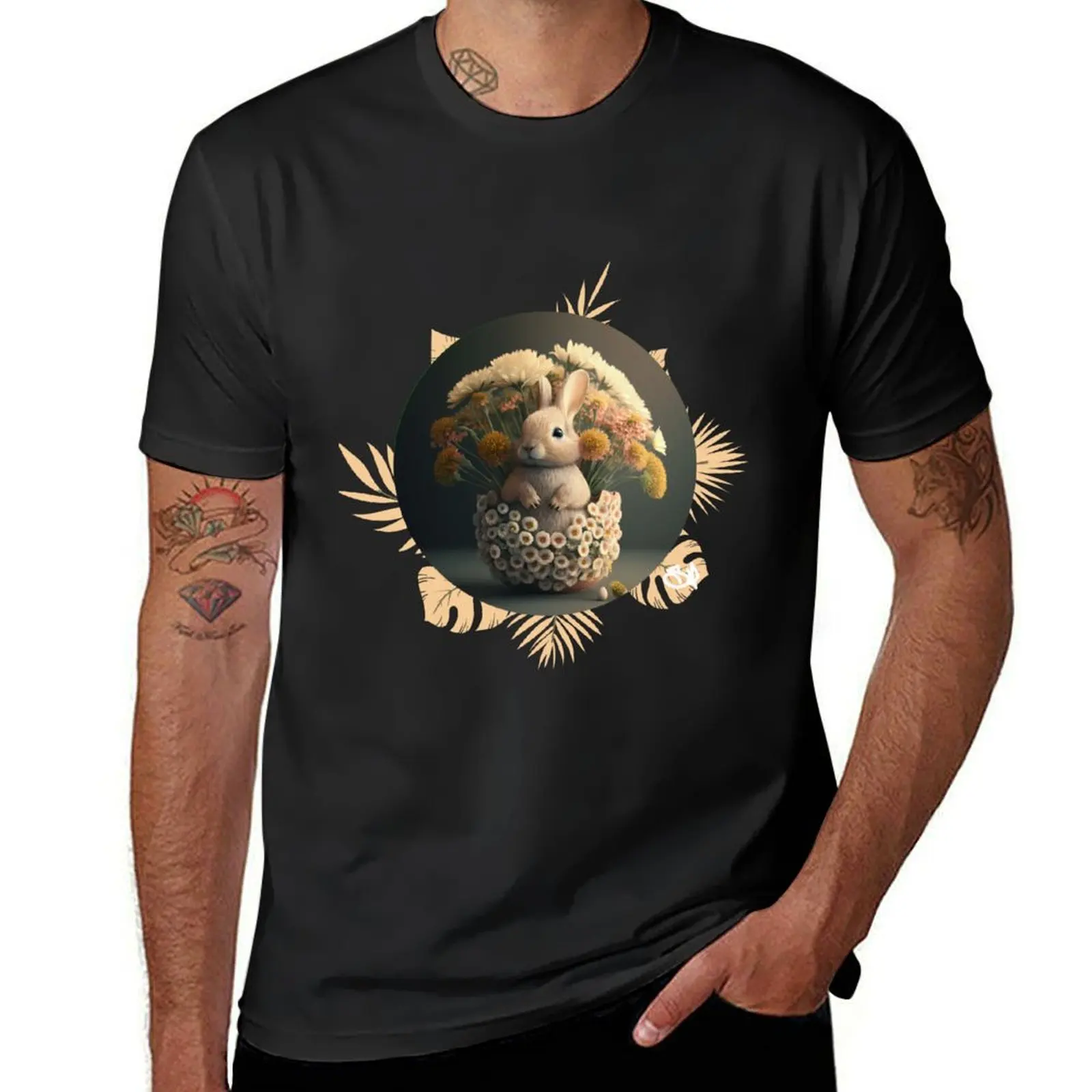 Rabbit among the flowers T-Shirt summer top Short sleeve tee mens champion t shirts