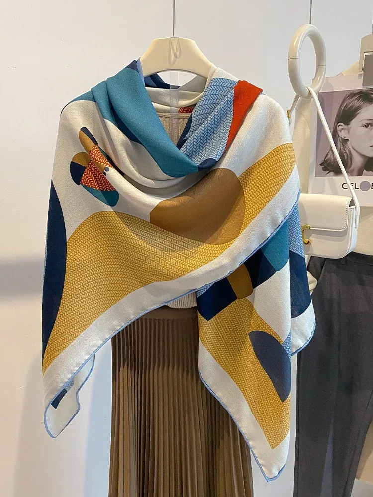A new style of silk and fur scarf large square for women an air conditioner shawl outerwear