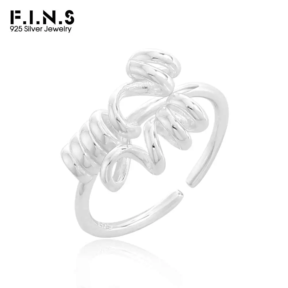 

F.I.N.S Spring Shape S925 Sterling Silver Opening Ring Irregular Lines Handmade Adjustable Finger Fine Jewelry Prevent Allergy
