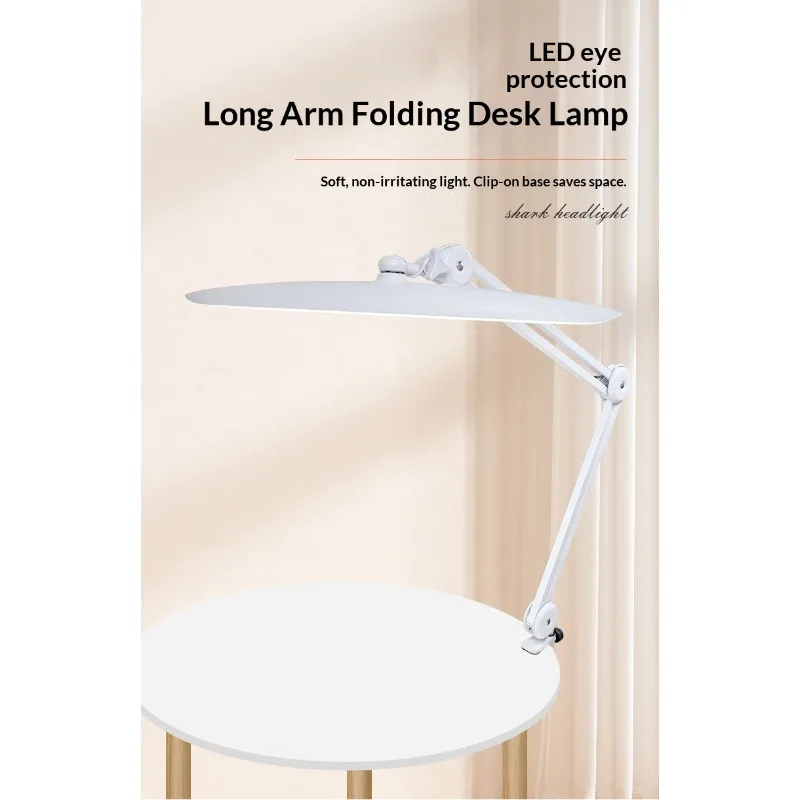 

Cute Shark Design Foldable Clip on LED Desk Lamp Eye Protection Light for Study Makeup Nail Eyelash Brow Tattoo Lighting