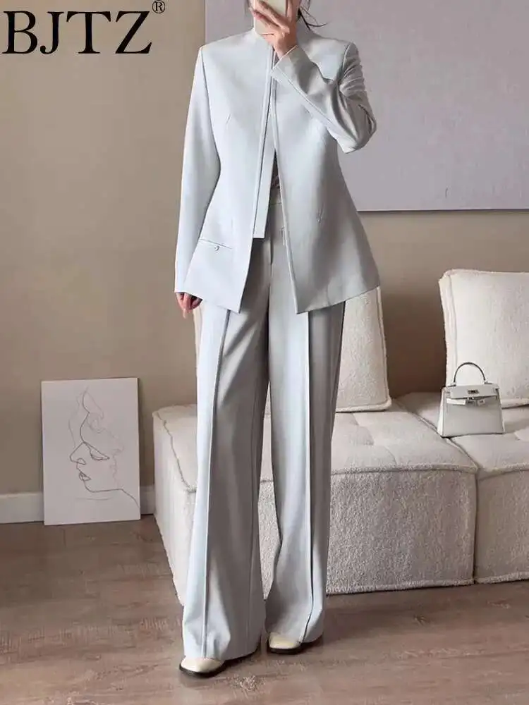 

BJTZ Solid Vintage Office Lady Blazer Set For Women 2025 One Button Design High Waist Slimming And Wide Leg Pants Two-piece Set
