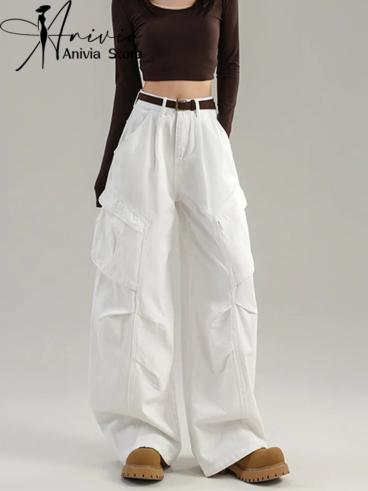 

Женские белые джинсы-карго, мешковатые Y2K, японский Harajuku, эстетичный стиль 2000-х годов, винтажные брюки, джинсы, брюки, одежда
