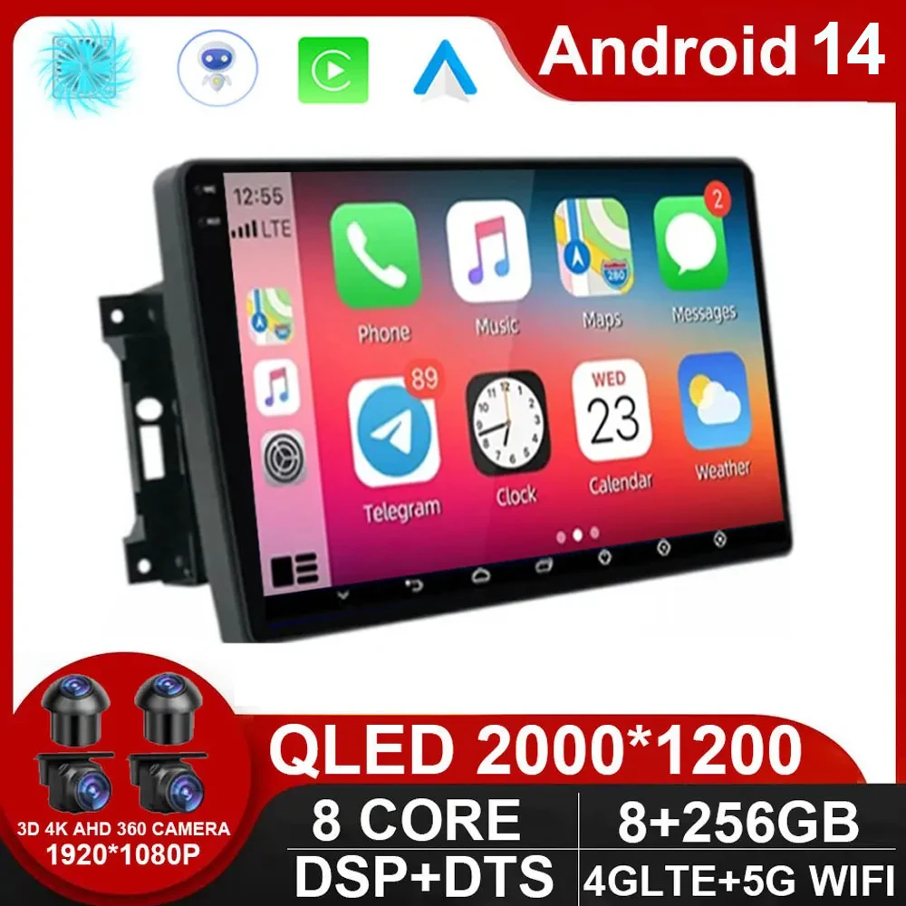 Android 14 Car Radio Multimedia Player For Jeep Compass Grand Cherokee Wrangler Chrysler Sebring Town Country Dodge Charger QLED