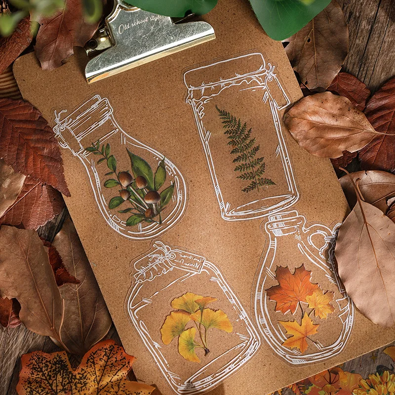 8 pcs Vintage autumn forest theme waterproof PET hand tent sticker bag diy material paper stickers Junk Journal Supplies