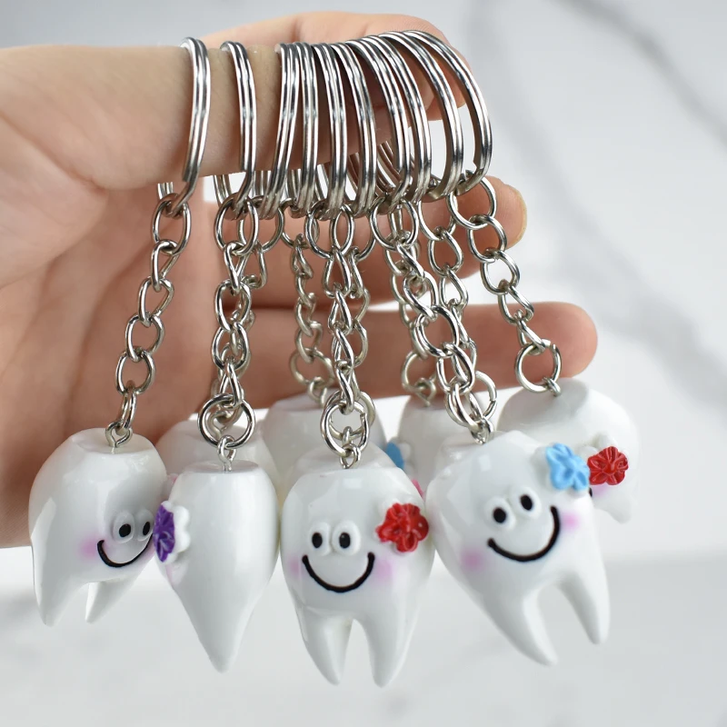 10Pcs/set Dental Gift Key Ring Teeth Model Simulation Resin Materials Tooth Key Chain Decorative Accessories Pendant Gift