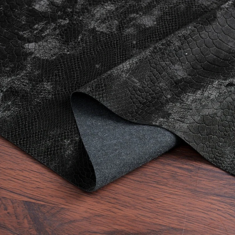 

Black Creative Serpentine Soft Leather Fabric for Fashion Windbreaker Skirts Pants Designer Apparel Diy Sewing Fabrics Cloth