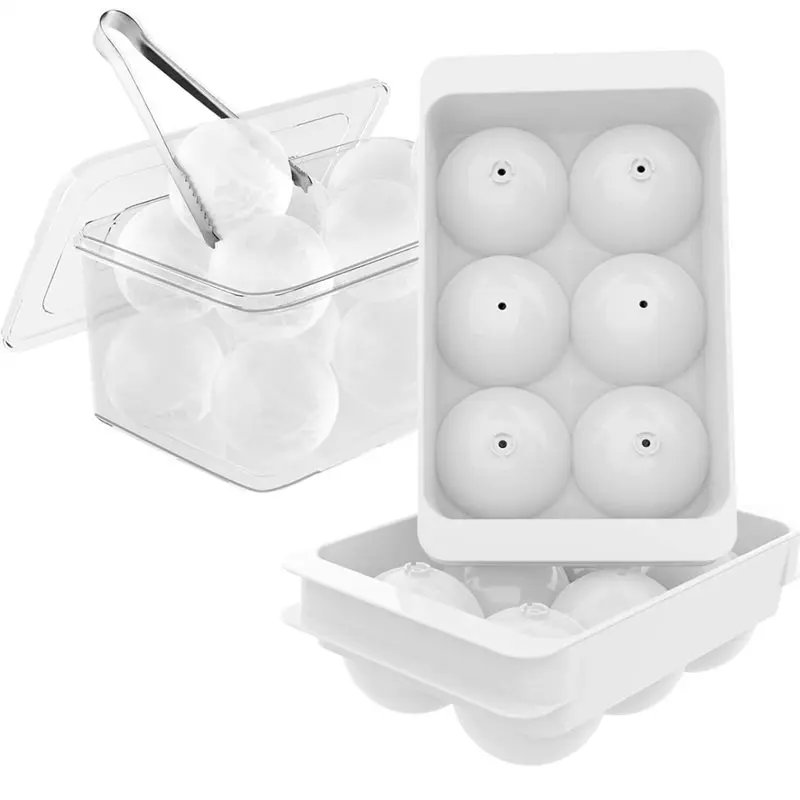 ABMS-Spherical Ice Mold(1 Set), Whiskey Ice Mold, White Set With Box And Clip, Leak-Free Circular Ice Tray
