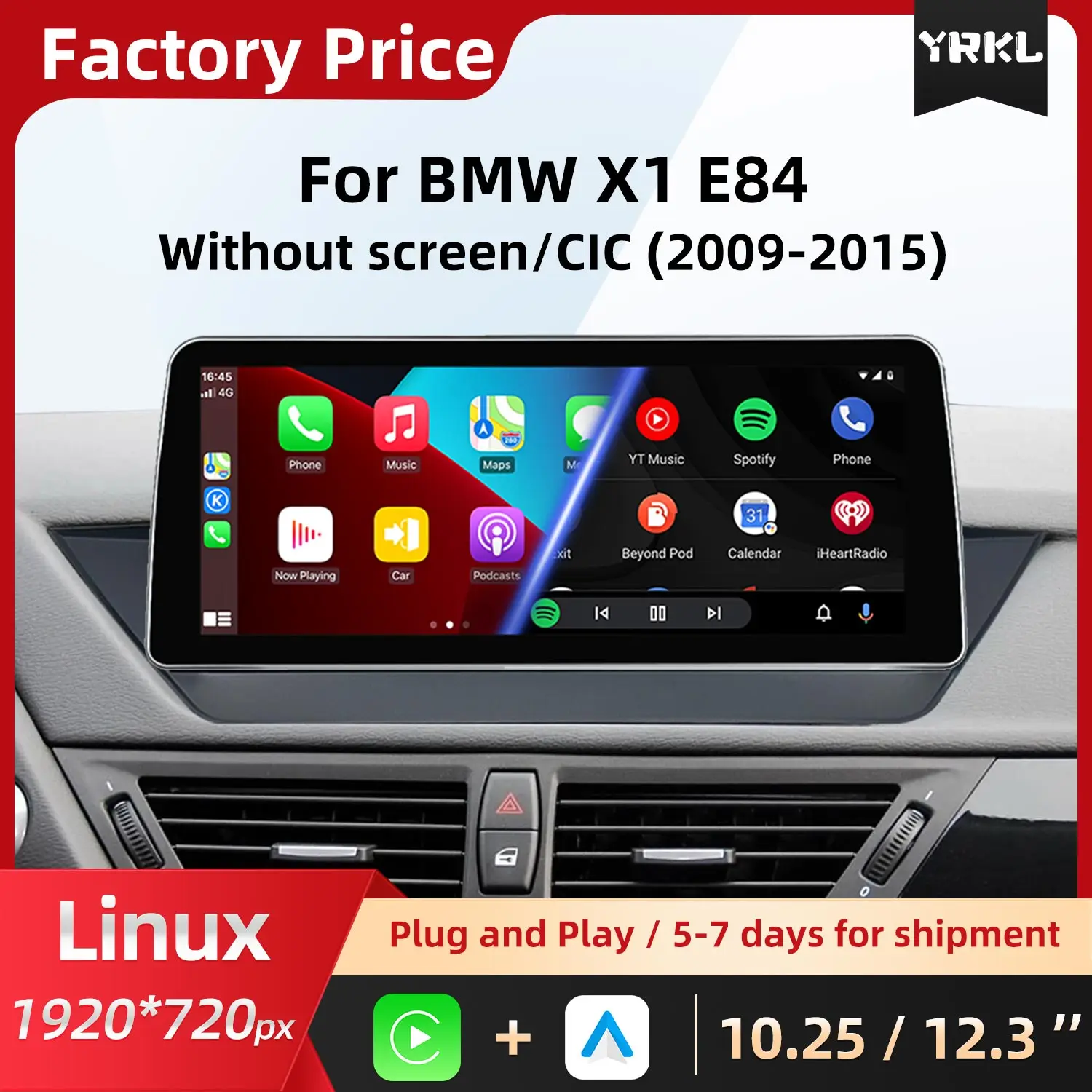 Wireless CarPlay Android AUTO For BMW X1 E84 2009 2015 CIC Car Video Player Touch  Screen Display Monitor Navigation Video Linux