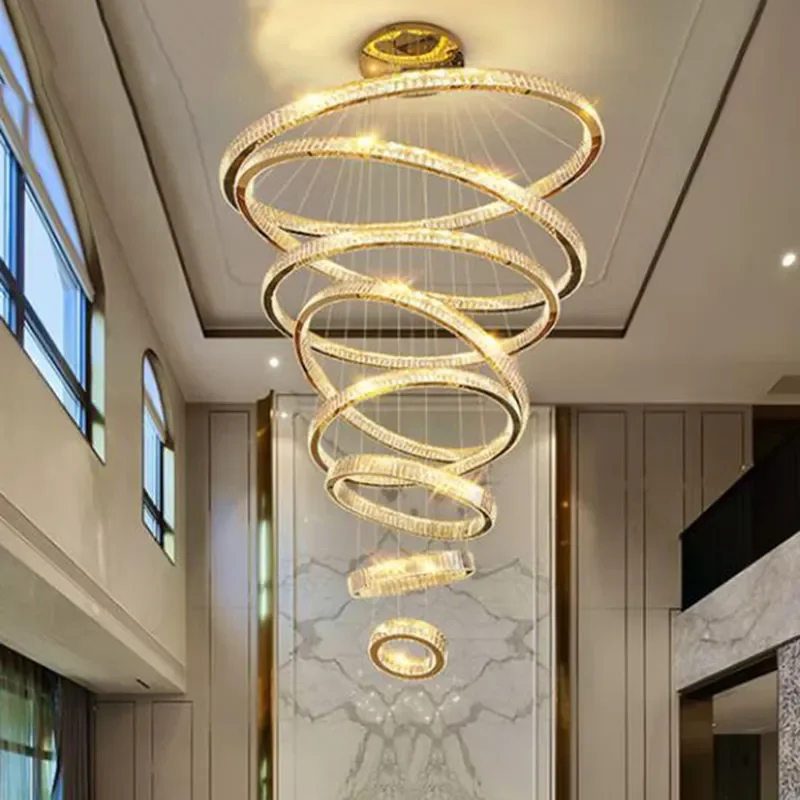 for Duplex Villa Living Room Large Chandelier Simple Modern Light Luxury Crystal Lamp Apartment High Stair Long Chandelier